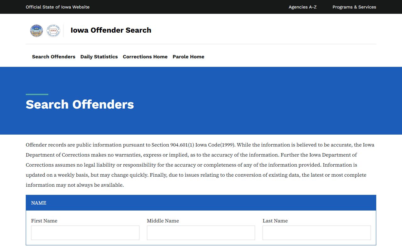 Iowa DOC offender search for Mahaska County inmate population records